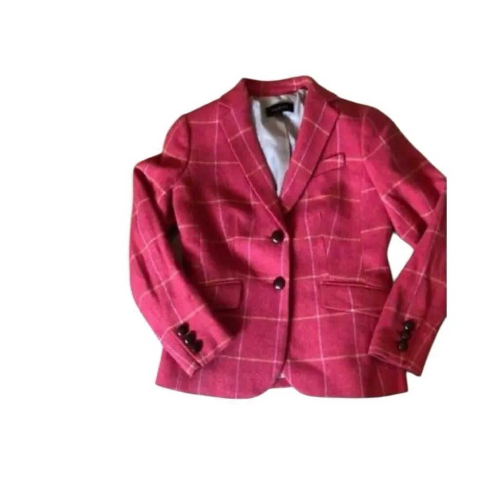 Talbots | Wool Blend Pink Plaid Button Blazer NWT | 2